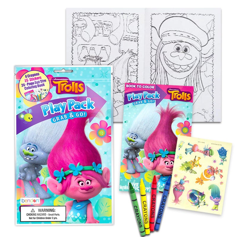 Bendon Set of 15 Trolls Play Packs Fun Party Favors Coloring Book Crayons Stickers - Image 2